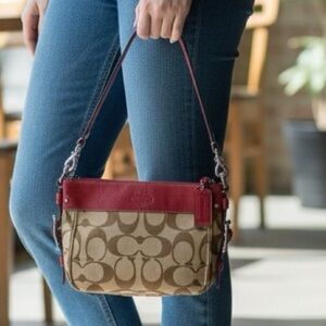 Coach Red and Tan Shoulder Zoe Hobo Bag